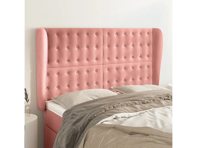 Tête de Lit | Panneau de tête pour lit Moderne avec oreilles Rose 147x23x118/128 cm Velours