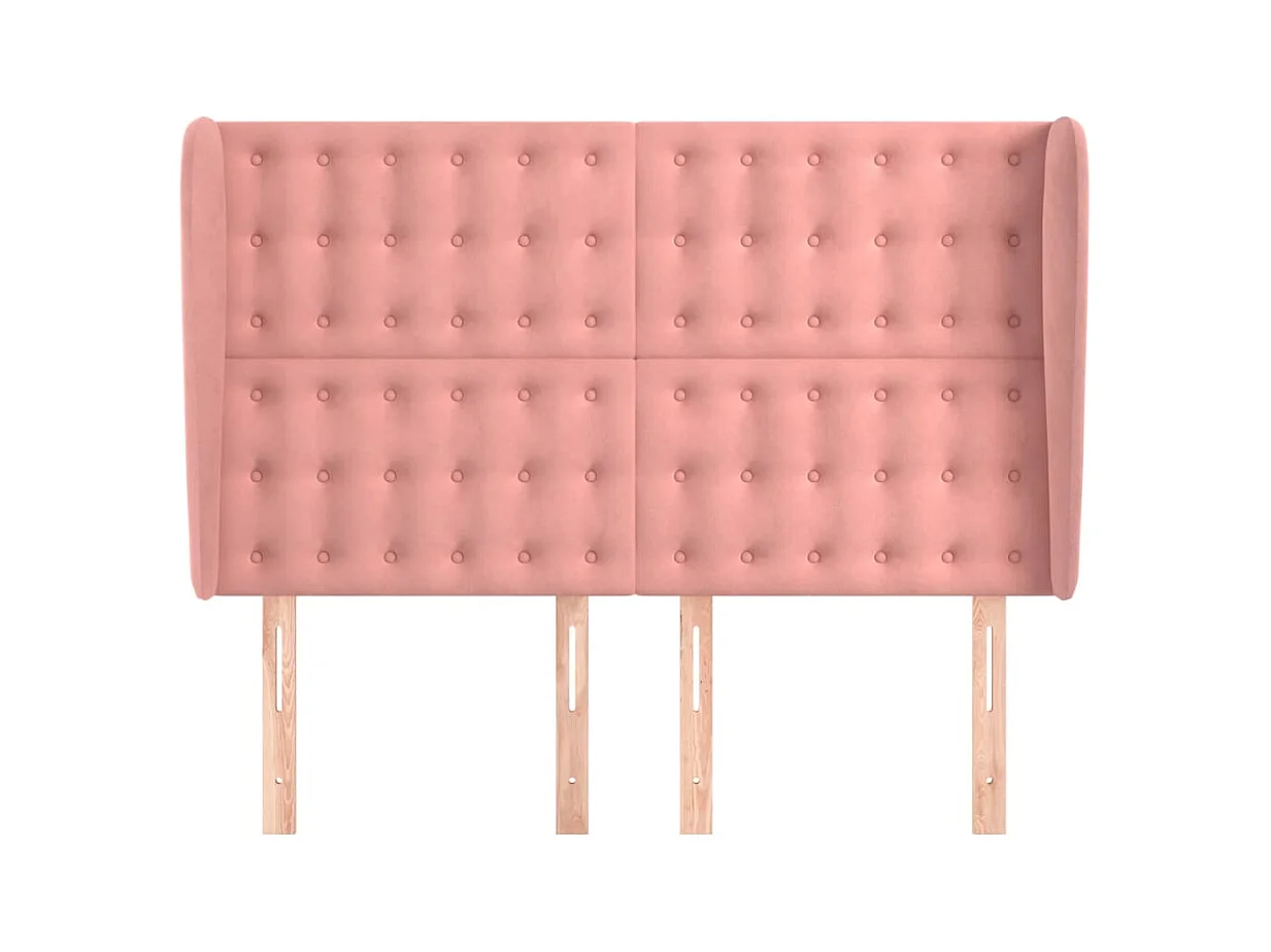 Cabecero | Cabezal de Cama | Mueble cabecero con orejas de terciopelo rosa 147x23x118/128 cm