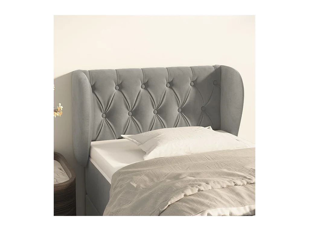 Mueble cabecero | Cabezal de cama | Cabecero de terciopelo gris claro 83x23x78/88 cm