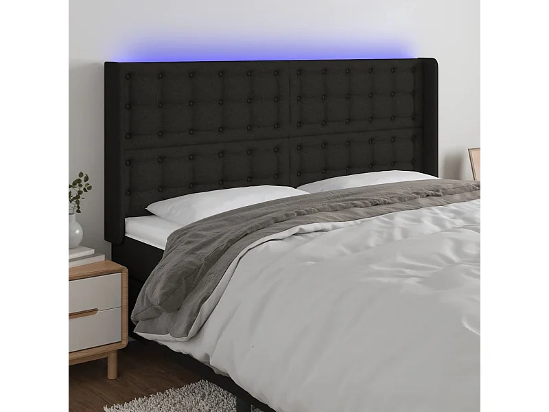 Mueble cabecero | Cabezal de cama | Cabecero con LED de tela negro 183x16x118/128 cm