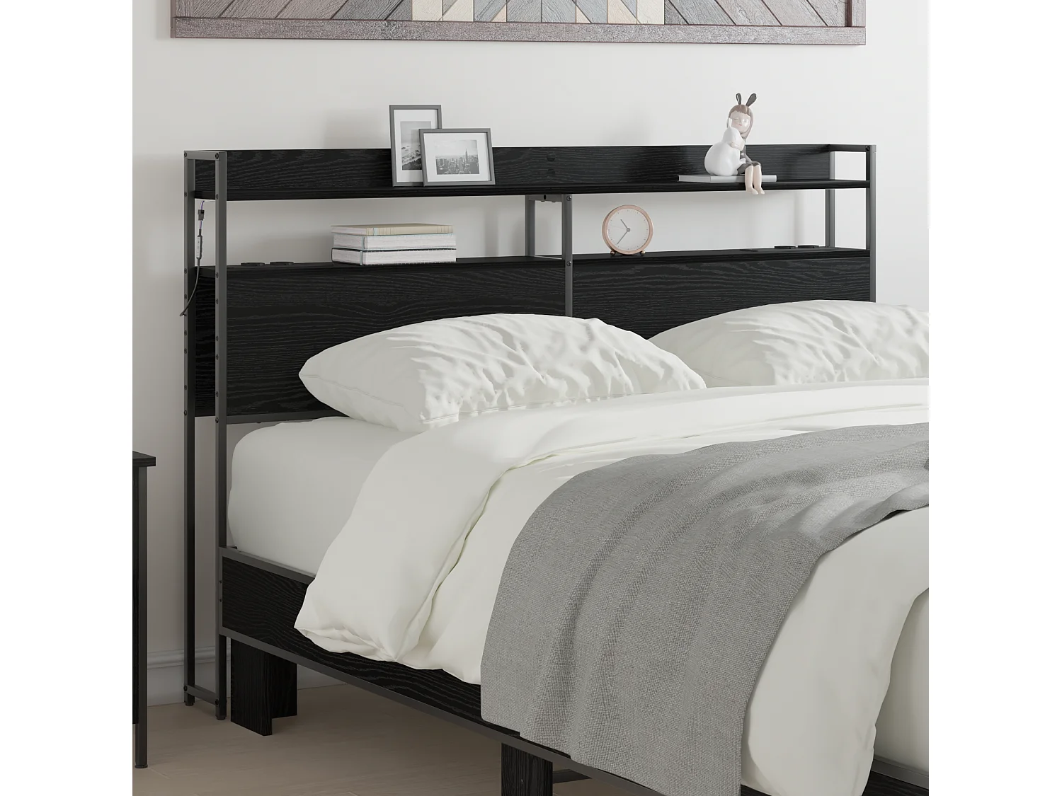 Cabecero | Cabezal de Cama | Mueble cabecero con estante Roble negro 160 cm Madera contrachapada