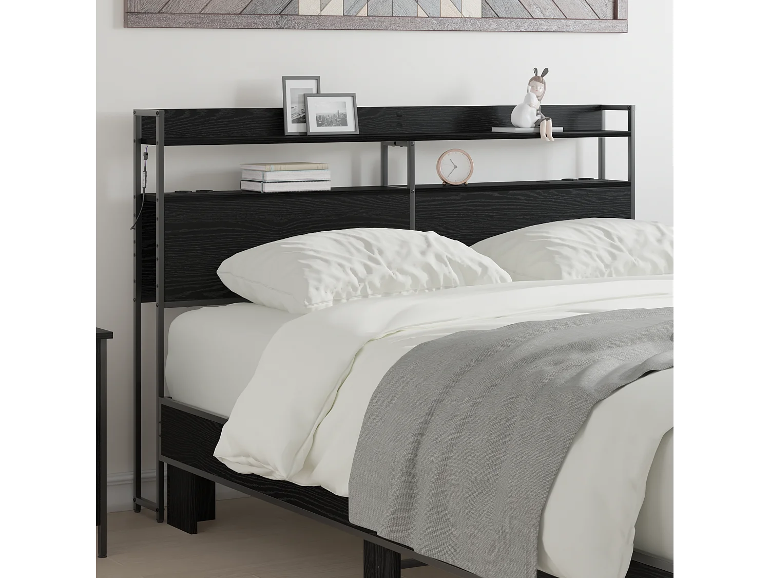 Cabecero | Cabezal de Cama | Mueble cabecero con estante Roble negro 160 cm Madera contrachapada