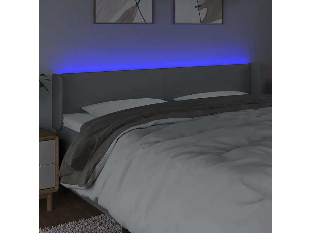 Mueble cabecero | Cabezal de cama | Cabecero con LED de tela gris claro 183x16x78/88 cm