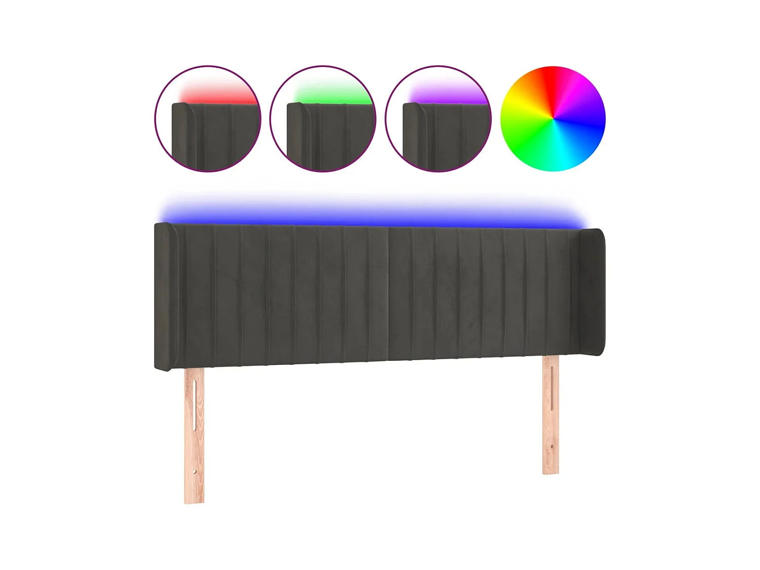 Tête de Lit | Panneau de tête pour lit Moderne à LED Gris foncé 147x16x78/88 cm Velours