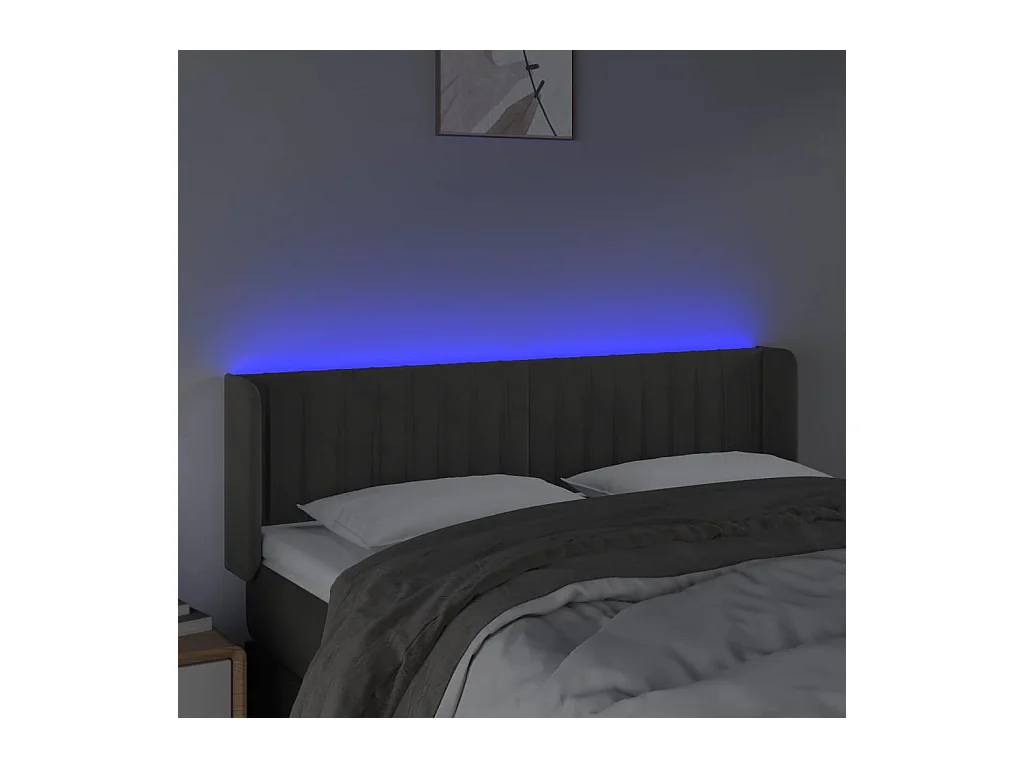 Tête de Lit | Panneau de tête pour lit Moderne à LED Gris foncé 147x16x78/88 cm Velours