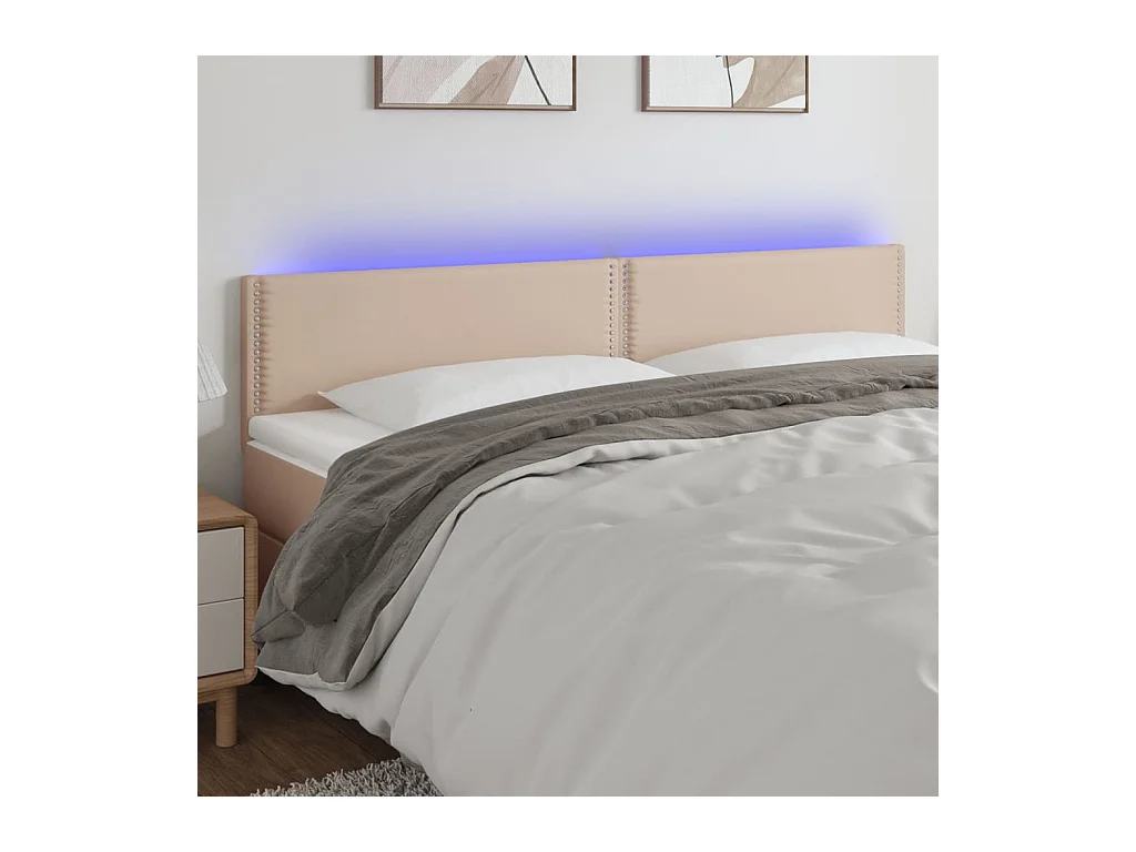 Cabecero | Cabezal de Cama | Mueble cabecero con LED cuero sintético color capuchino 180x5x78/88 cm