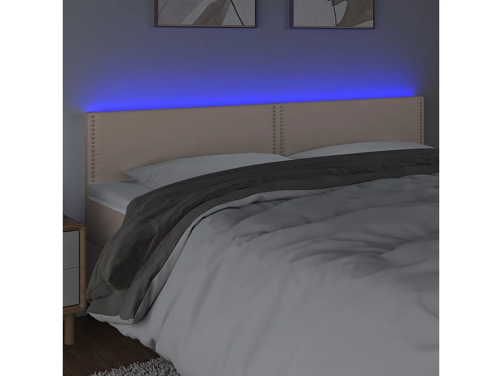 Tête de Lit | Panneau de tête pour lit Moderne à LED Cappuccino 180x5x78/88 cm Similicuir