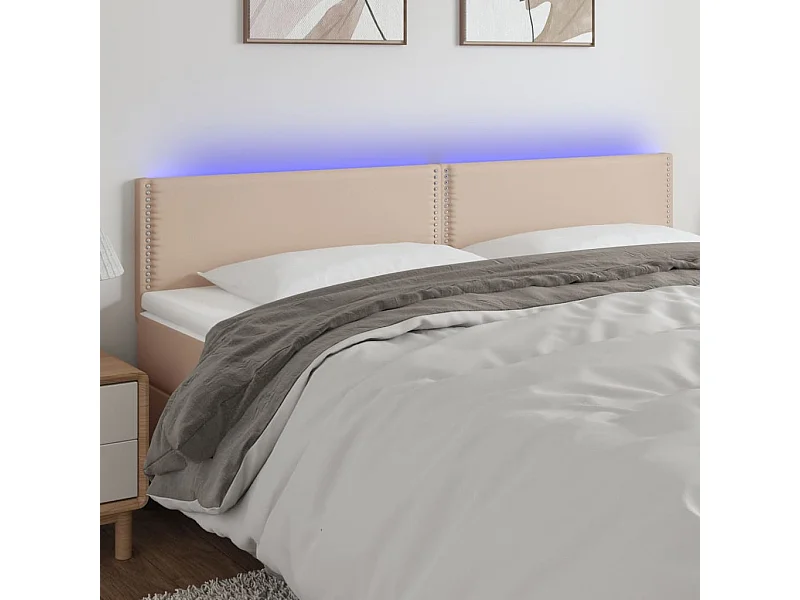 Cabecero | Cabezal de Cama | Mueble cabecero con LED cuero sintético color capuchino 180x5x78/88 cm