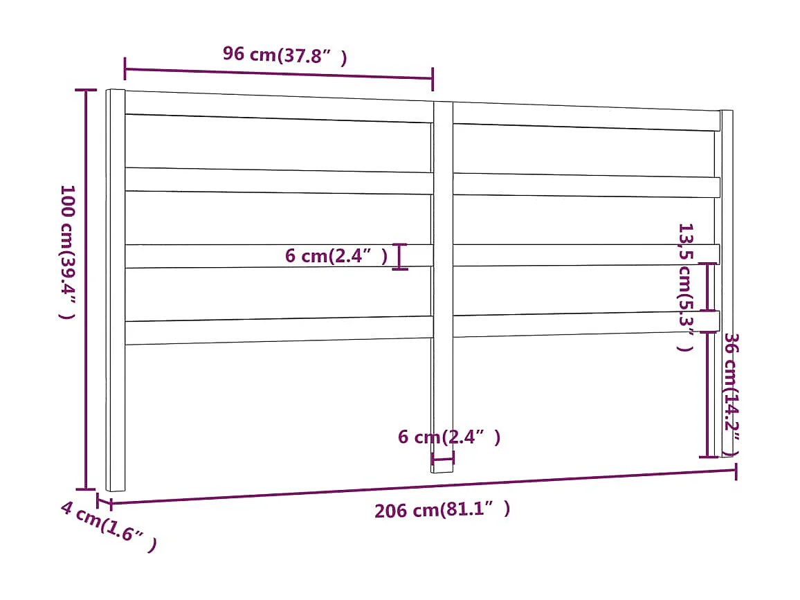 Tête de Lit | Panneau de tête pour lit Moderne Gris 206x4x100 cm Bois massif de pin