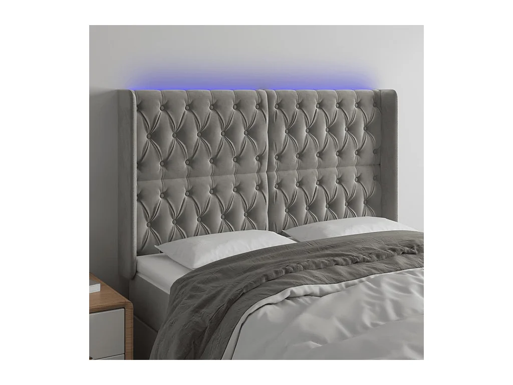 Cabecero | Cabezal de Cama | Mueble cabecero con LED de terciopelo gris claro 163x16x118/128 cm