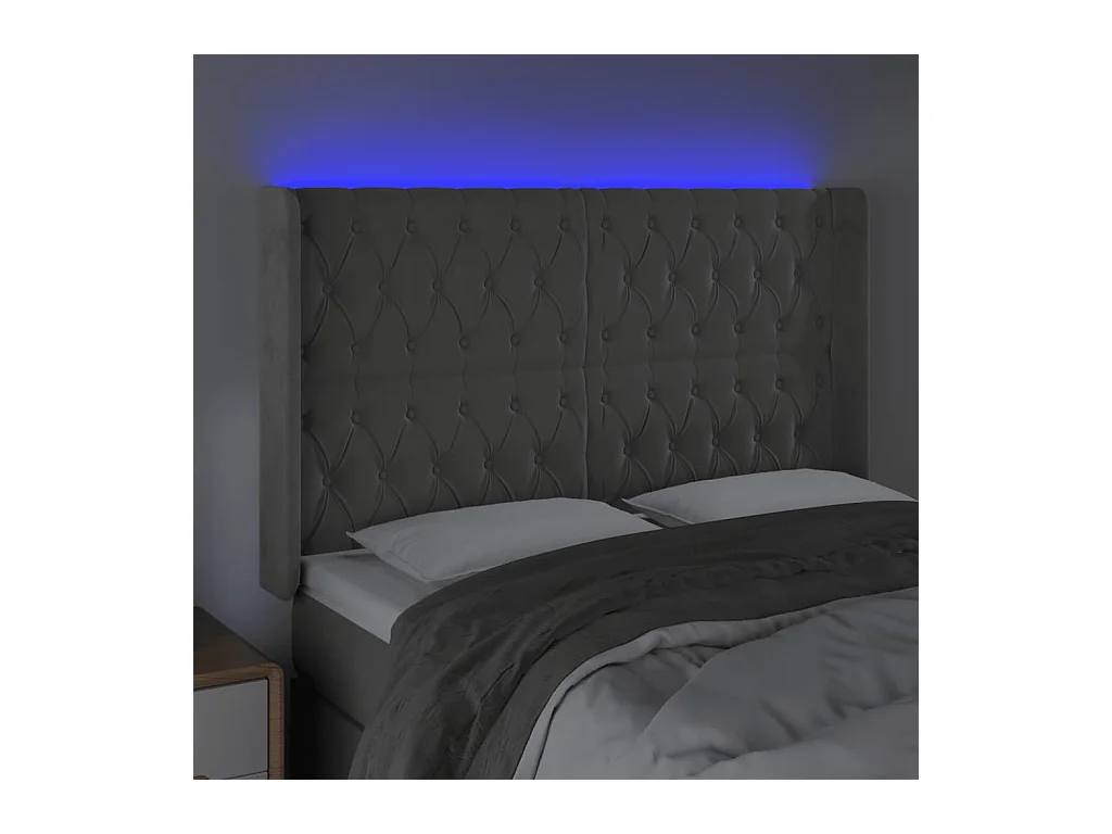 Cabecero | Cabezal de Cama | Mueble cabecero con LED de terciopelo gris claro 163x16x118/128 cm