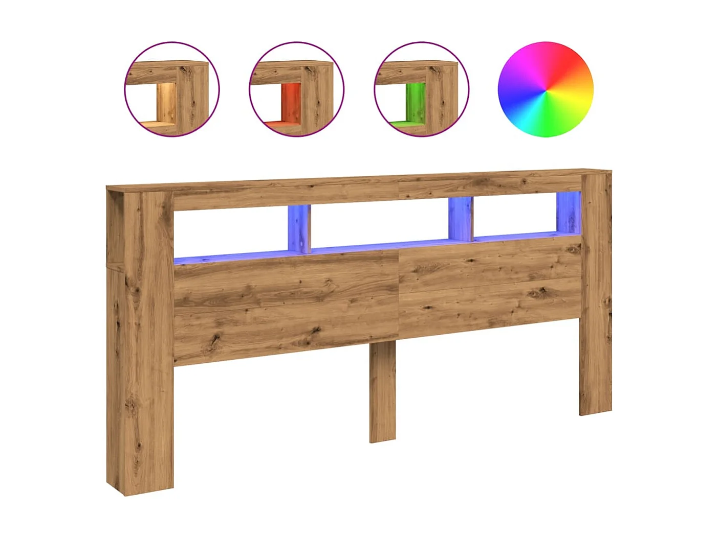 Tête de Lit | Panneau de tête pour lit Moderne à LED chêne artisanal 220x18,5x103,5 cm