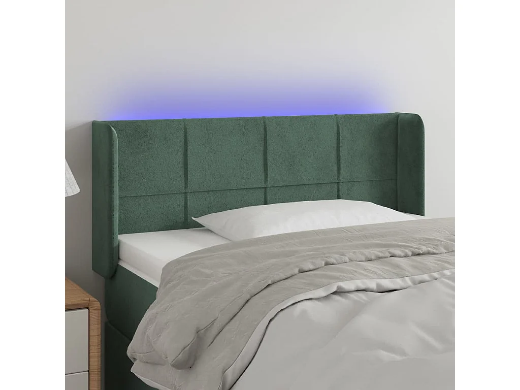 Tête de Lit | Panneau de tête pour lit Moderne à LED Vert foncé 103x16x78/88 cm Velours
