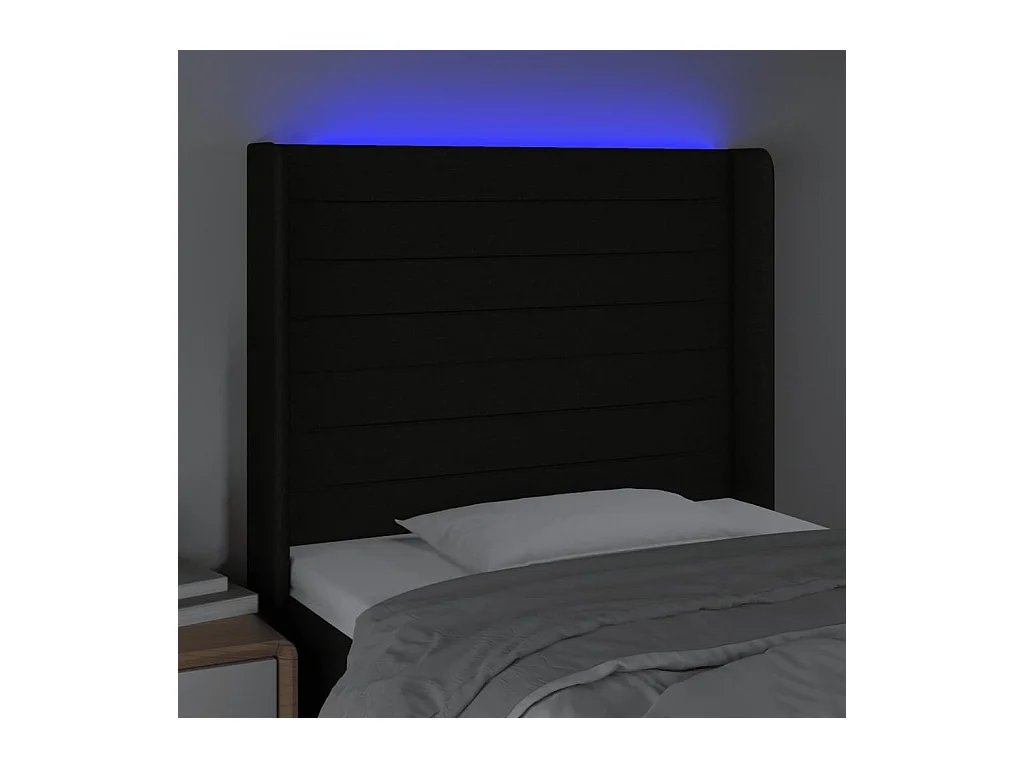 Mueble cabecero | Cabezal de cama | Cabecero con LED de tela negro 93x16x118/128 cm