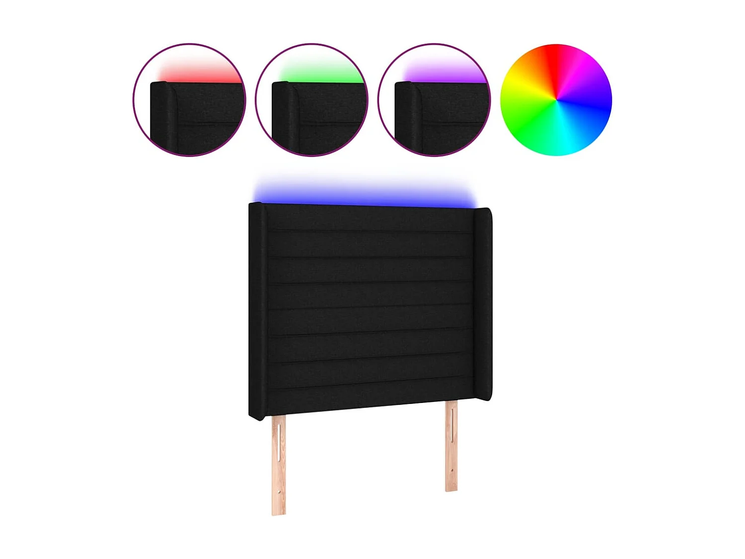 Hoofdbord | Hoofdeinde LED 93x16x118/128 cm stof zwart