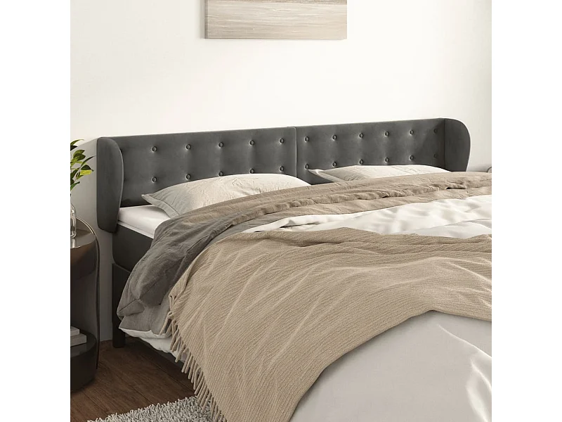 Mueble cabecero | Cabezal de cama | Cabecero de terciopelo gris oscuro 163x23x78/88 cm