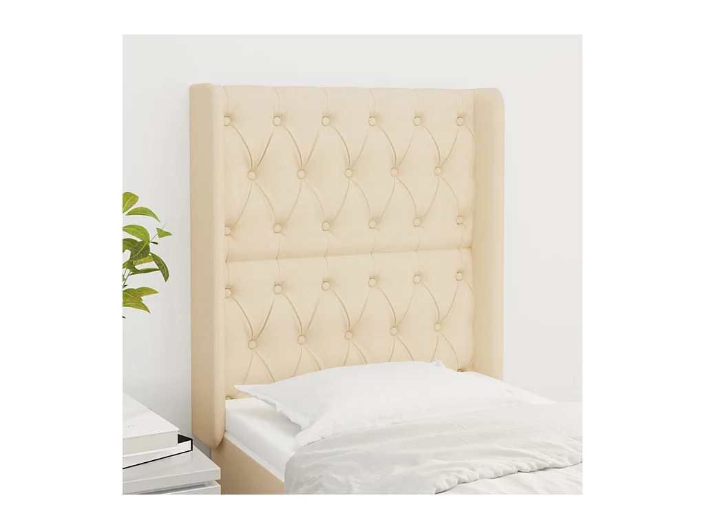 Cabecero | Cabezal de Cama | Mueble cabecero con orejas de tela color crema 83x16x118/128 cm