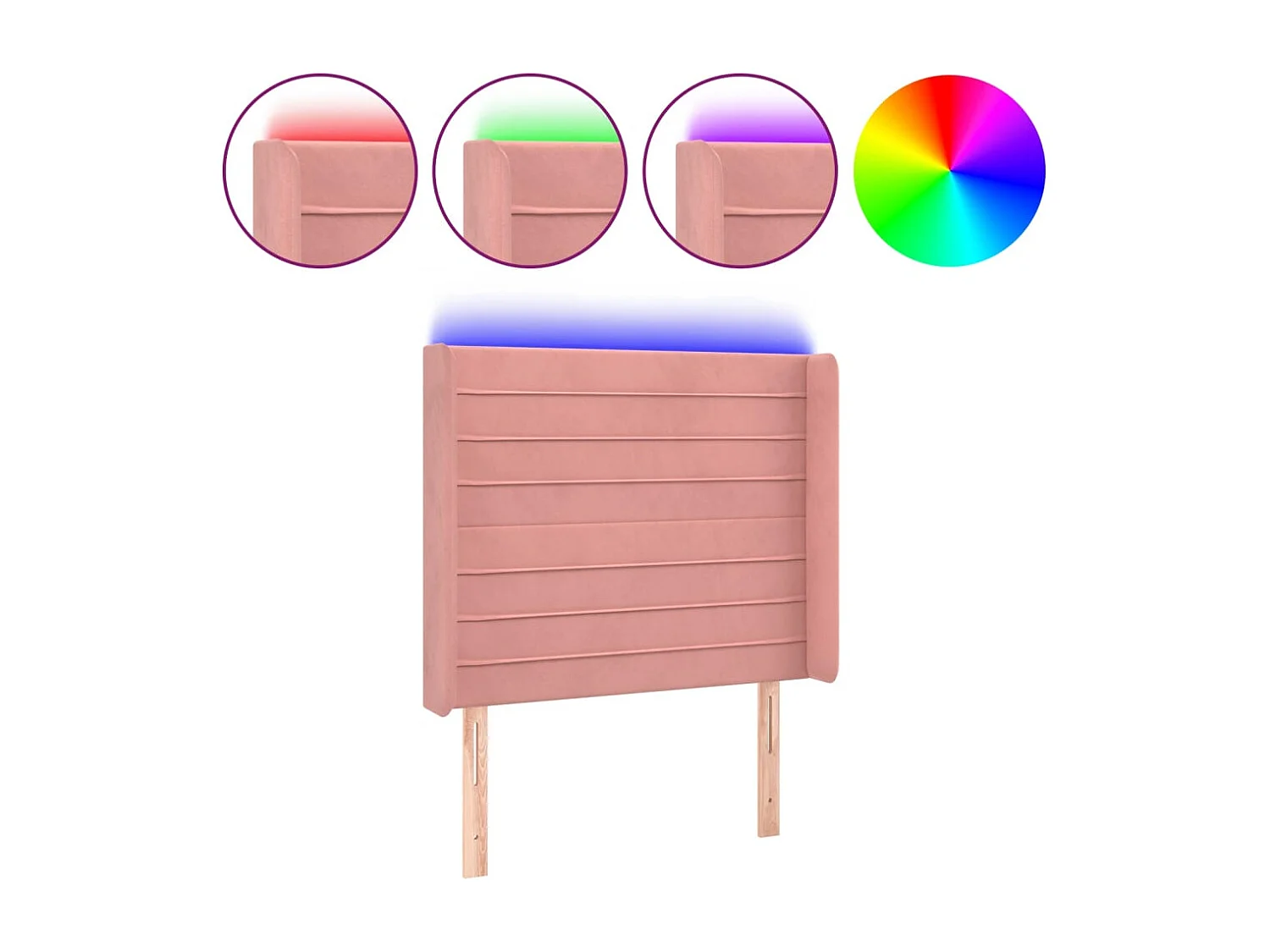 Hoofdbord | Hoofdeinde LED 93x16x118/128 cm fluweel roze