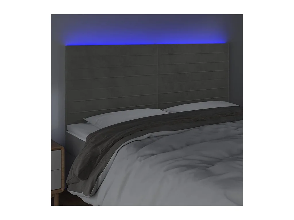 Cabecero | Cabezal de Cama | Mueble cabecero con luces LED terciopelo gris claro 180x5x118/128 cm