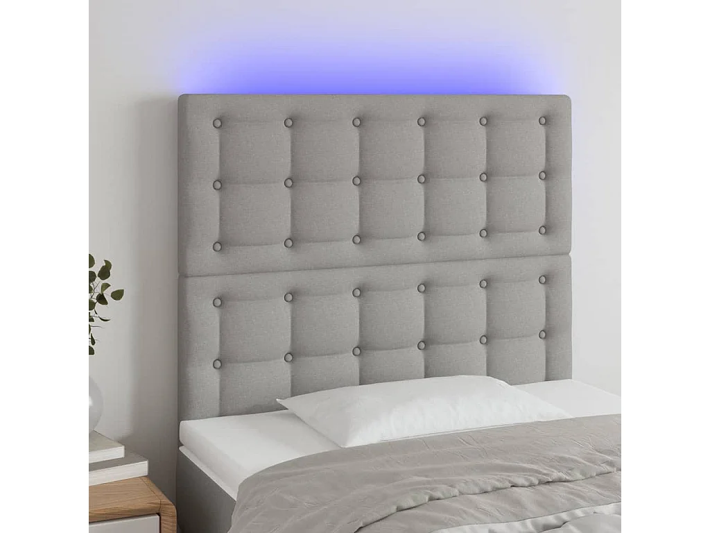 Cabecero | Cabezal de Cama | Mueble cabecero con luces LED tela gris claro 90x5x118/128 cm