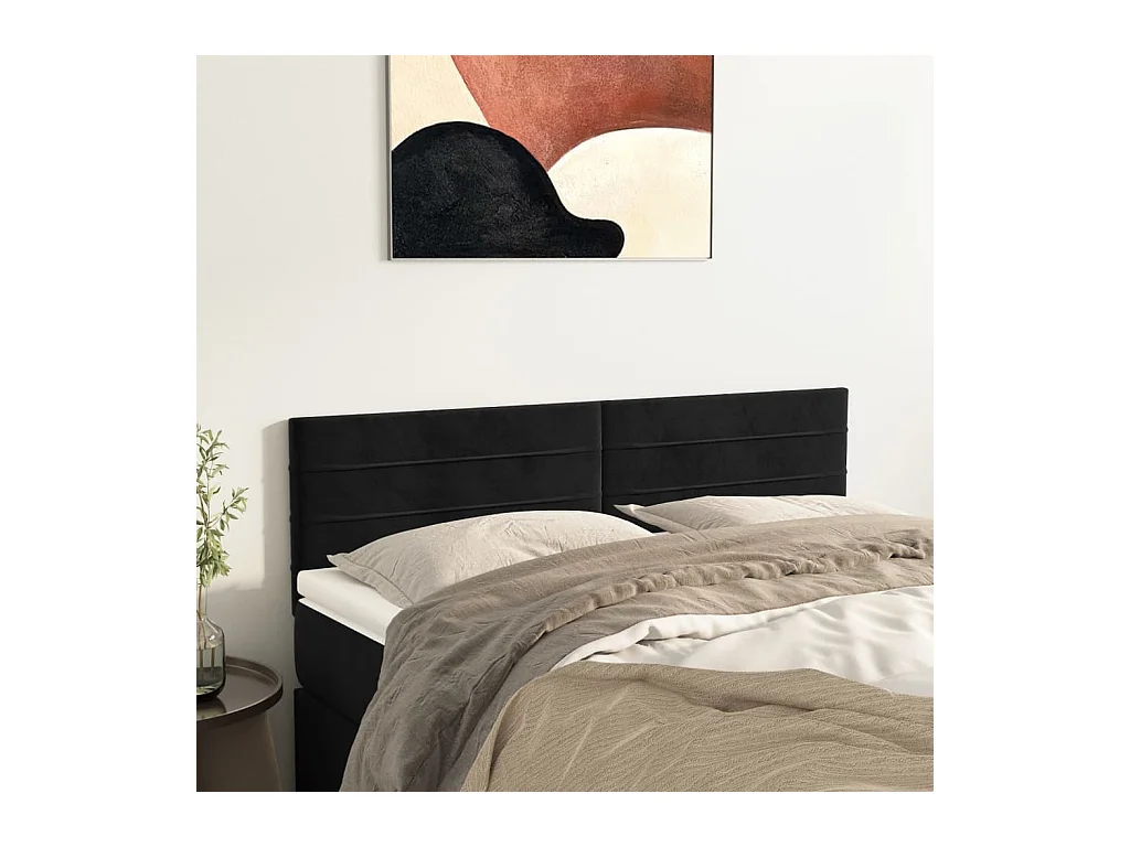 Cabeceros | Cabezal de cama | Mueble de cabecero 2 unidades terciopelo negro 72x5x78/88 cm