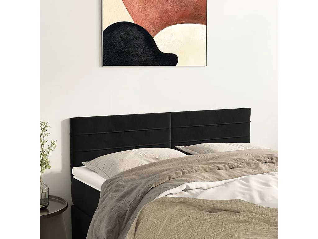 Cabeceros | Cabezal de cama | Mueble de cabecero 2 unidades terciopelo negro 72x5x78/88 cm