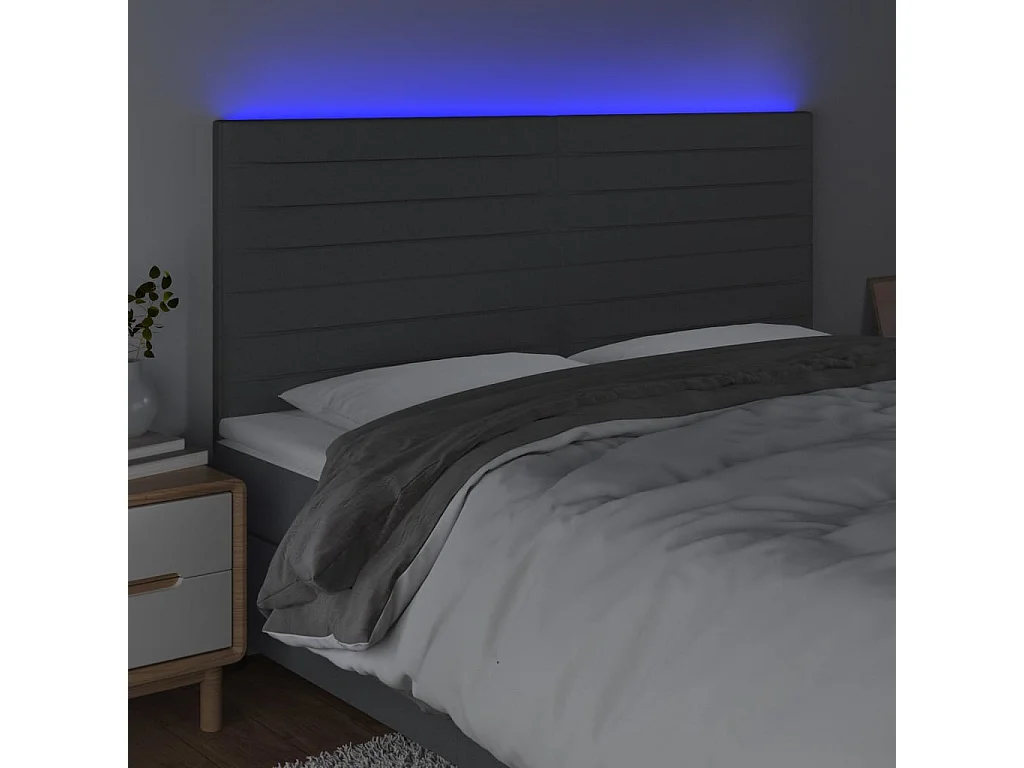 Cabecero | Cabezal de Cama | Mueble cabecero con luces LED tela gris oscuro 200x5x118/128 cm