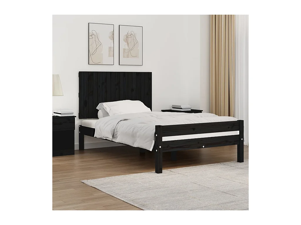 Cabecero de Cama | Cabezal de cama | Mueble de cabecero de pared madera maciza pino negro 108x3x60 cm