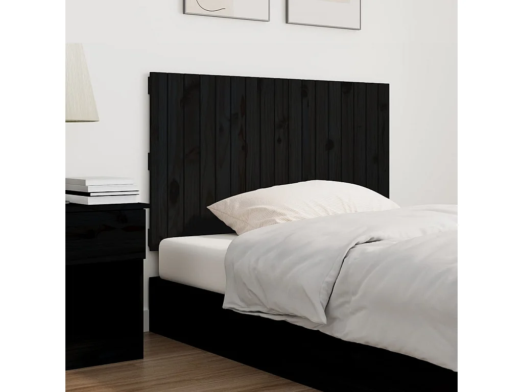 Cabecero de Cama | Cabezal de cama | Mueble de cabecero de pared madera maciza pino negro 108x3x60 cm