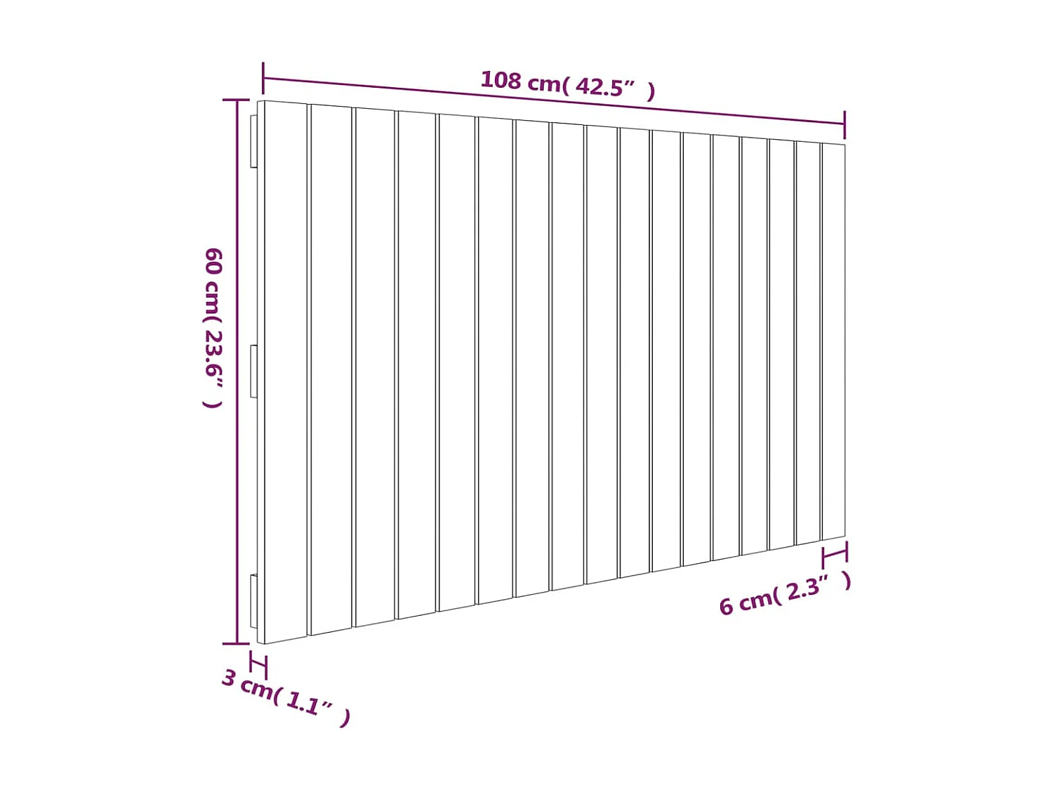 Tête de lit murale | Panneau de tête pour lit Moderne  Noir 108x3x60 cm Bois massif de pin
