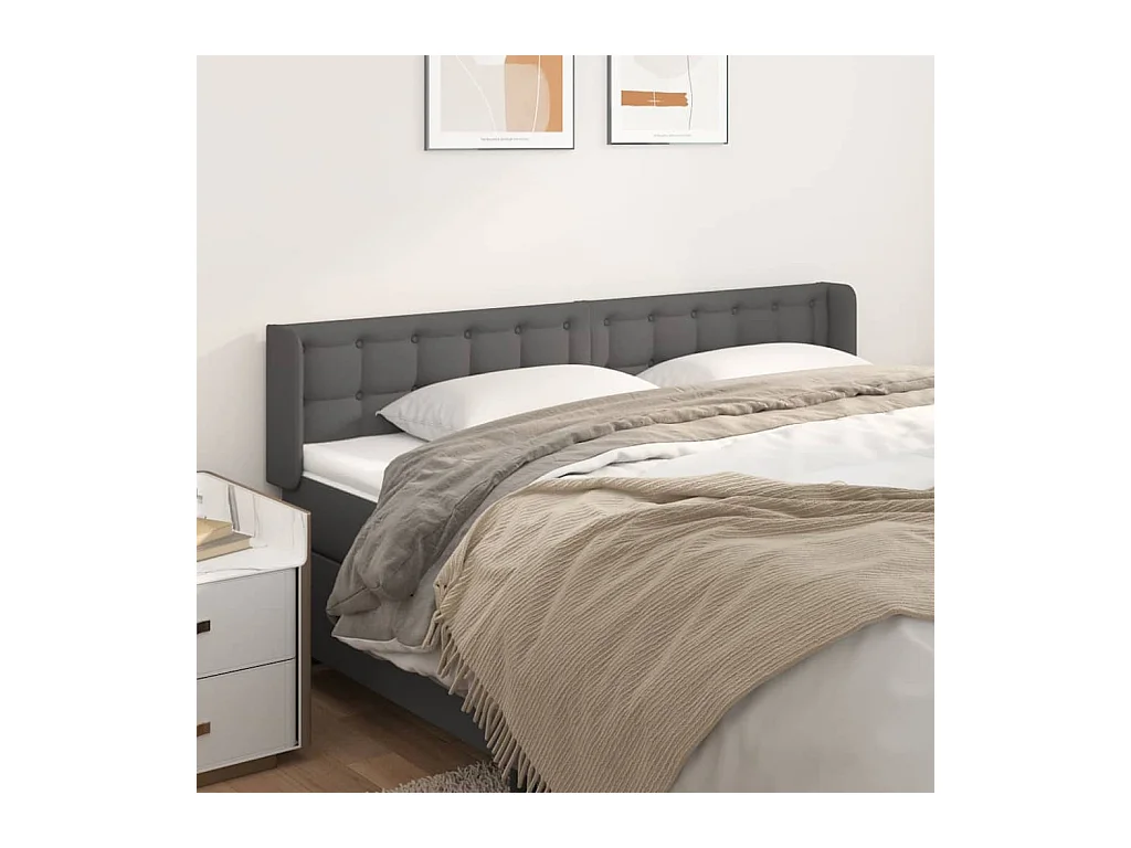 Mueble cabecero | Cabezal de cama | Cabecero de cuero sintético gris 183x16x78/88 cm