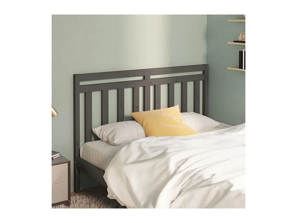 Cabecero de Cama | Cabezal de cama | Mueble de cabecero madera maciza de pino gris 146x4x100 cm