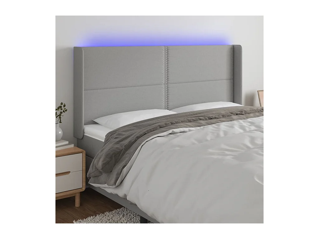 Tête de Lit | Panneau de tête pour lit Moderne à LED Gris clair 183x16x118/128 cm Tissu