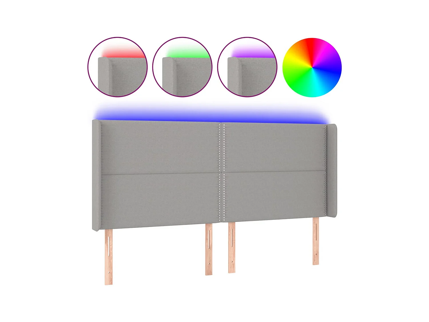 Tête de Lit | Panneau de tête pour lit Moderne à LED Gris clair 183x16x118/128 cm Tissu