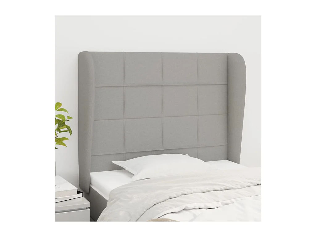 Cabecero | Cabezal de Cama | Mueble cabecero con orejas de tela gris claro 103x23x118/128 cm