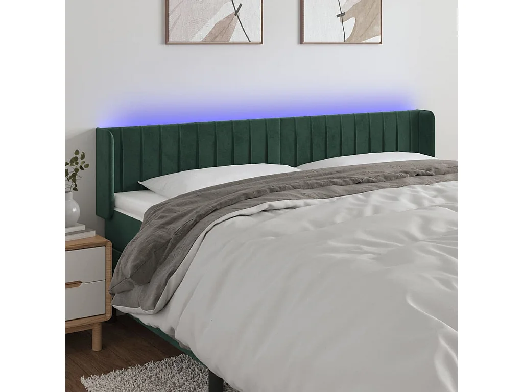 Hoofdbord | Hoofdeinde LED 203x16x78/88 cm fluweel donkergroen