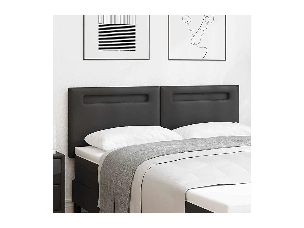 Cabecero | Cabezal de Cama | Mueble cabecero con luces de tiras LED con cabecera Negro 160 cm PVC
