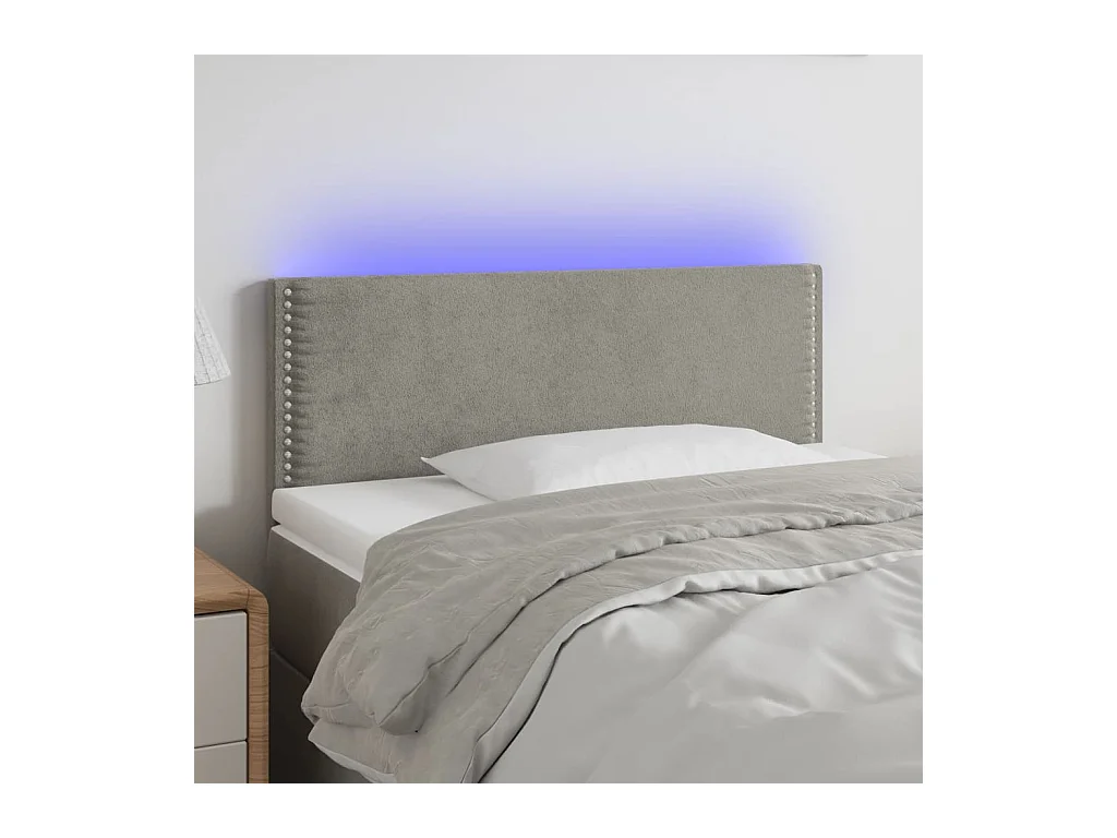 Tête de Lit | Panneau de tête pour lit Moderne à LED Gris clair 100x5x78/88 cm Velours