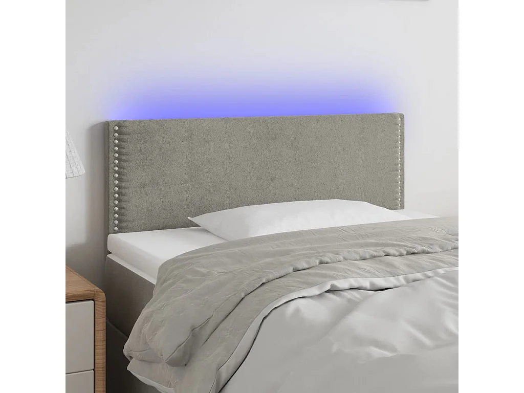 Tête de Lit | Panneau de tête pour lit Moderne à LED Gris clair 100x5x78/88 cm Velours