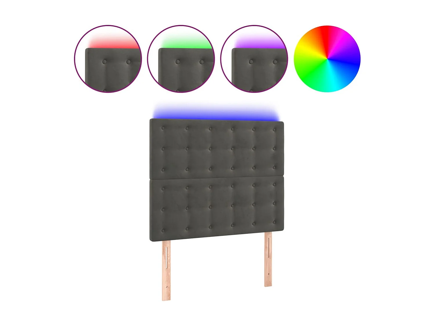 Tête de Lit | Panneau de tête pour lit Moderne à LED Gris foncé 100x5x118/128 cm Velours