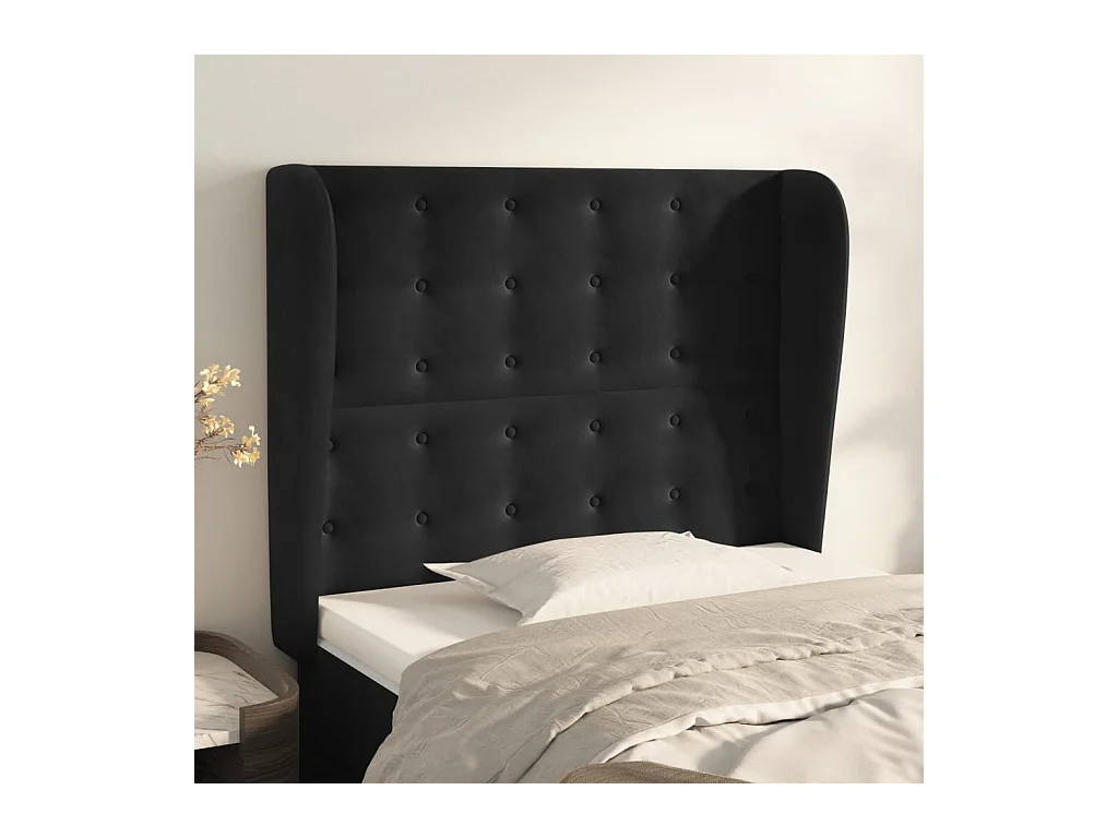 Cabecero | Cabezal de Cama | Mueble cabecero con orejas de terciopelo negro 83x23x118/128 cm