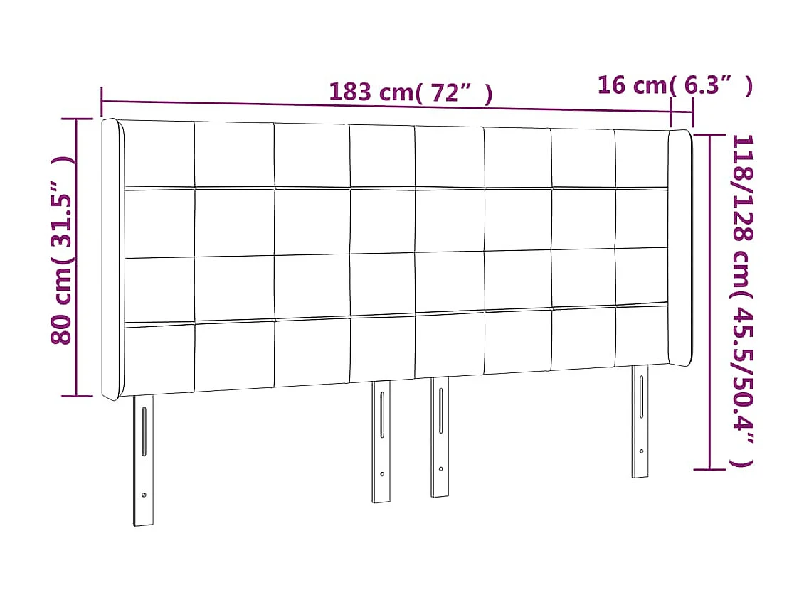 Tête de Lit | Panneau de tête pour lit Moderne à LED Bleu foncé 183x16x118/128 cm Velours