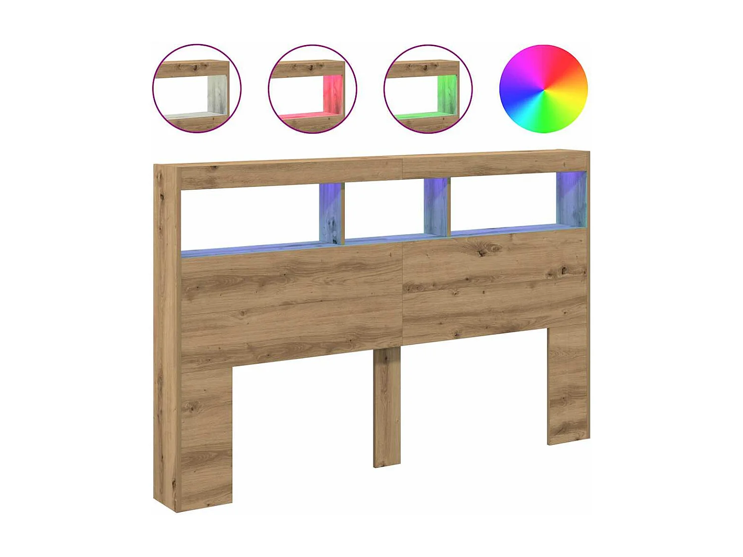 Cabecero de Cama | Cabezal de cama | Mueble de cabecero con LED roble artesanal 160x17x102 cm