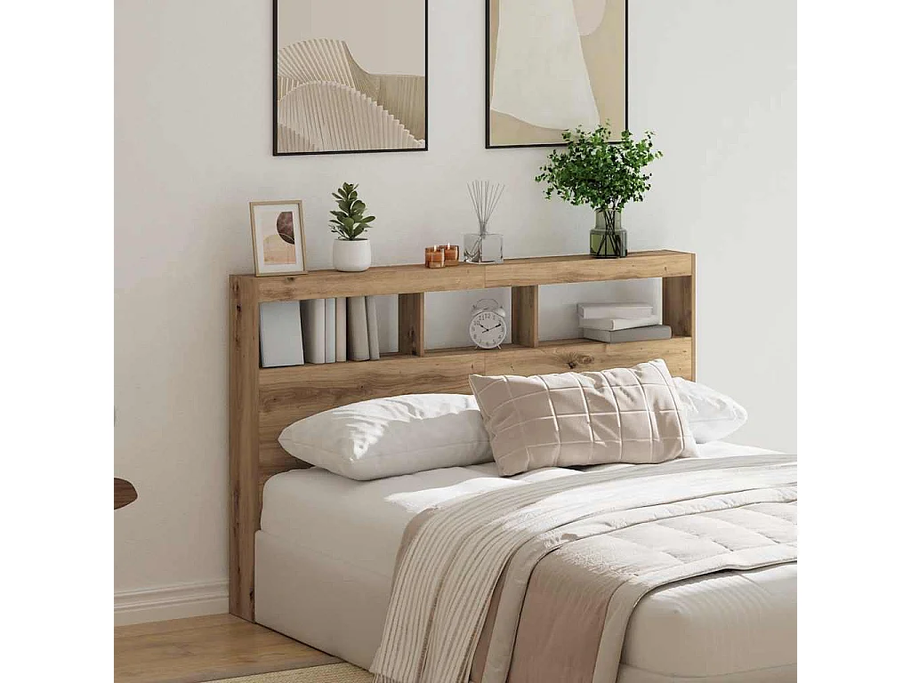 Cabecero de Cama | Cabezal de cama | Mueble de cabecero con LED roble artesanal 160x17x102 cm