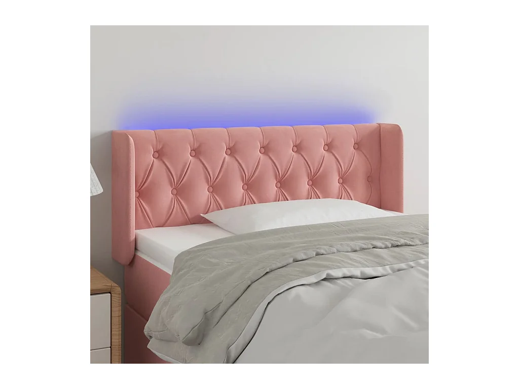 Cabecero | Cabezal de Cama | Mueble cabecero con LED de terciopelo rosa 103x16x78/88 cm