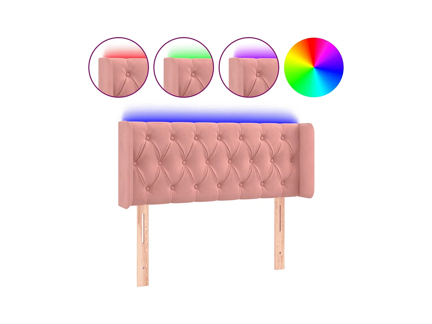 Cabecero | Cabezal de Cama | Mueble cabecero con LED de terciopelo rosa 103x16x78/88 cm