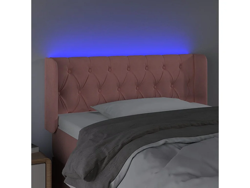Tête de Lit | Panneau de tête pour lit Moderne à LED Rose 93x16x78/88 cm Velours