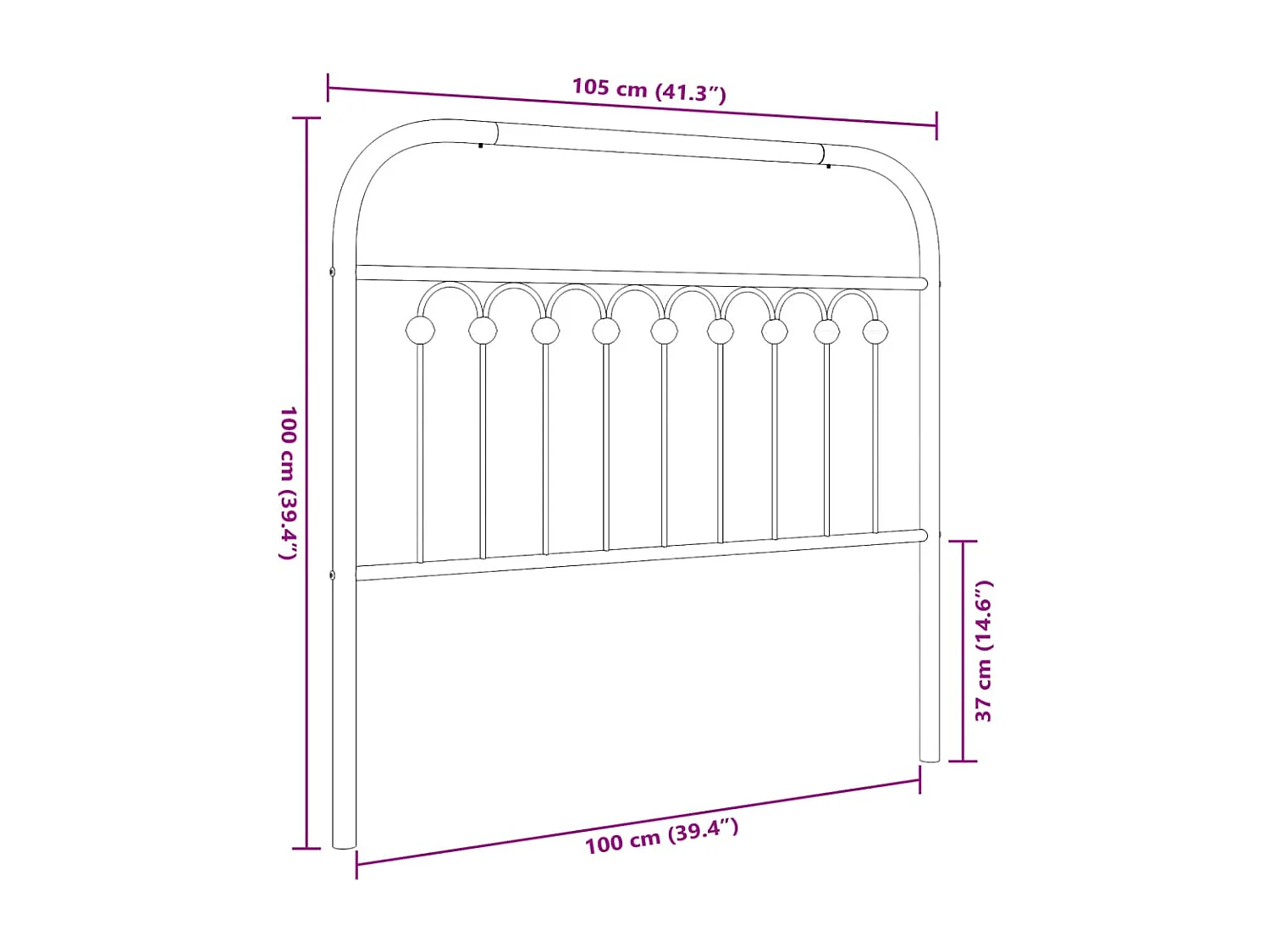 Mueble cabecero | Cabezal de cama | Cabecero de metal negro 100 cm