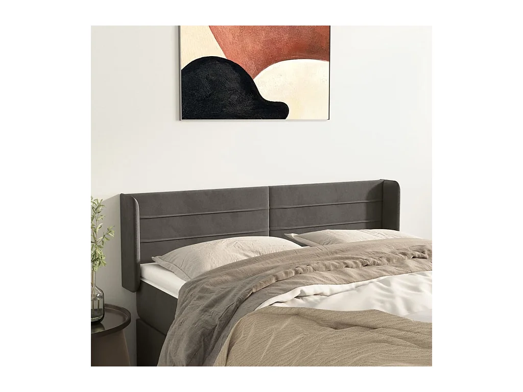 Mueble cabecero | Cabezal de cama | Cabecero de terciopelo gris oscuro 147x16x78/88 cm