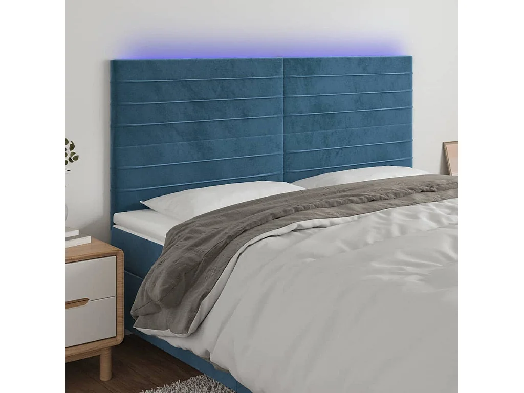 Hoofdbord | Hoofdeinde LED 200x5x118/128 cm fluweel donkerblauw